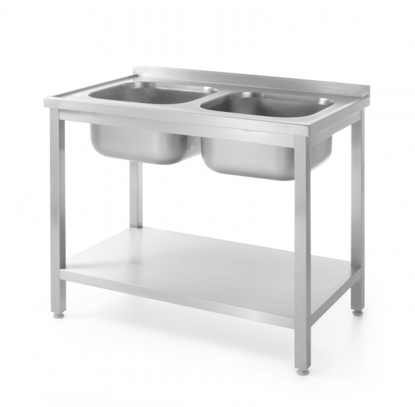 Стол с мойкой и полкой с двумя раковинами 1000x700x(H)850 mm