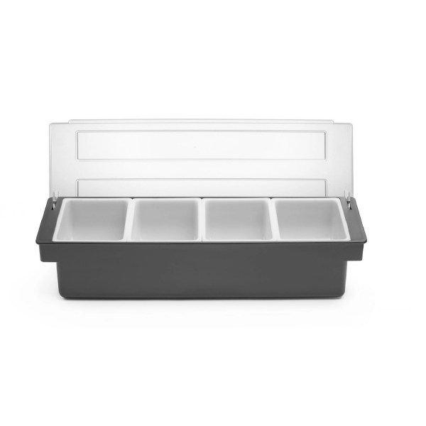 Бокс для інгредієнтів – 4 контейнери, Bar up, 480x150x(H)100mm 552025 Hendi ABS (Acrylonitril-butadieen-styrene);HIPS (High Impact Polystyrene);PP (Polypropylene);PS (Polystyrene)