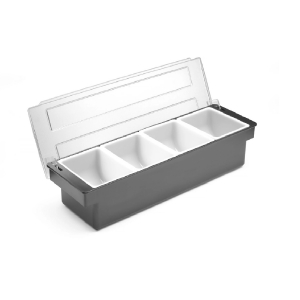 Бокс для інгредієнтів – 4 контейнери, Bar up, 480x150x(H)100mm 552025 Hendi ABS (Acrylonitril-butadieen-styrene);HIPS (High Impact Polystyrene);PP (Polypropylene);PS (Polystyrene)