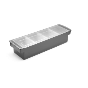 Бокс для інгредієнтів – 4 контейнери, Bar up, 480x150x(H)100mm 552025 Hendi ABS (Acrylonitril-butadieen-styrene);HIPS (High Impact Polystyrene);PP (Polypropylene);PS (Polystyrene)
