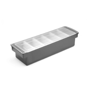 Бокс для інгредієнтів – 6 контейнерів, Bar up, 480x150x(H)100mm 552032 Hendi ABS (Acrylonitril-butadieen-styrene);HIPS (High Impact Polystyrene);PP (Polypropylene);PS (Polystyrene)